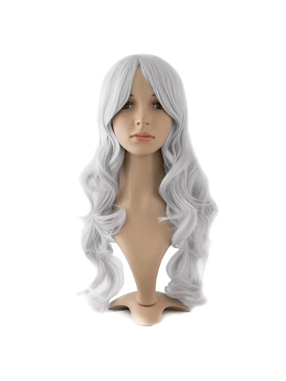 Women's Silver Grey 24 Inch Synthetic Modern Long Wavy Side Bangs Wigs